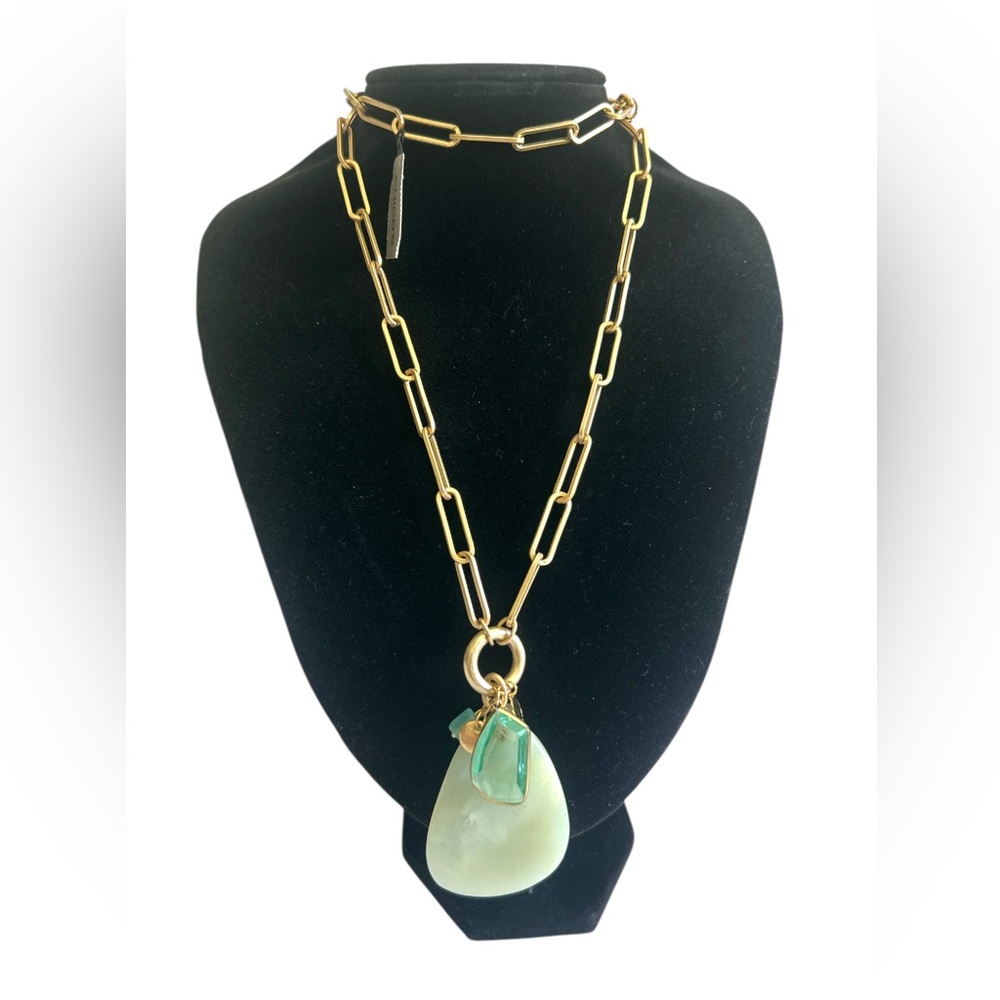 Chico's Trustworthy Matte Gold Tone Multi Color Glass Paperclip Chain Necklace